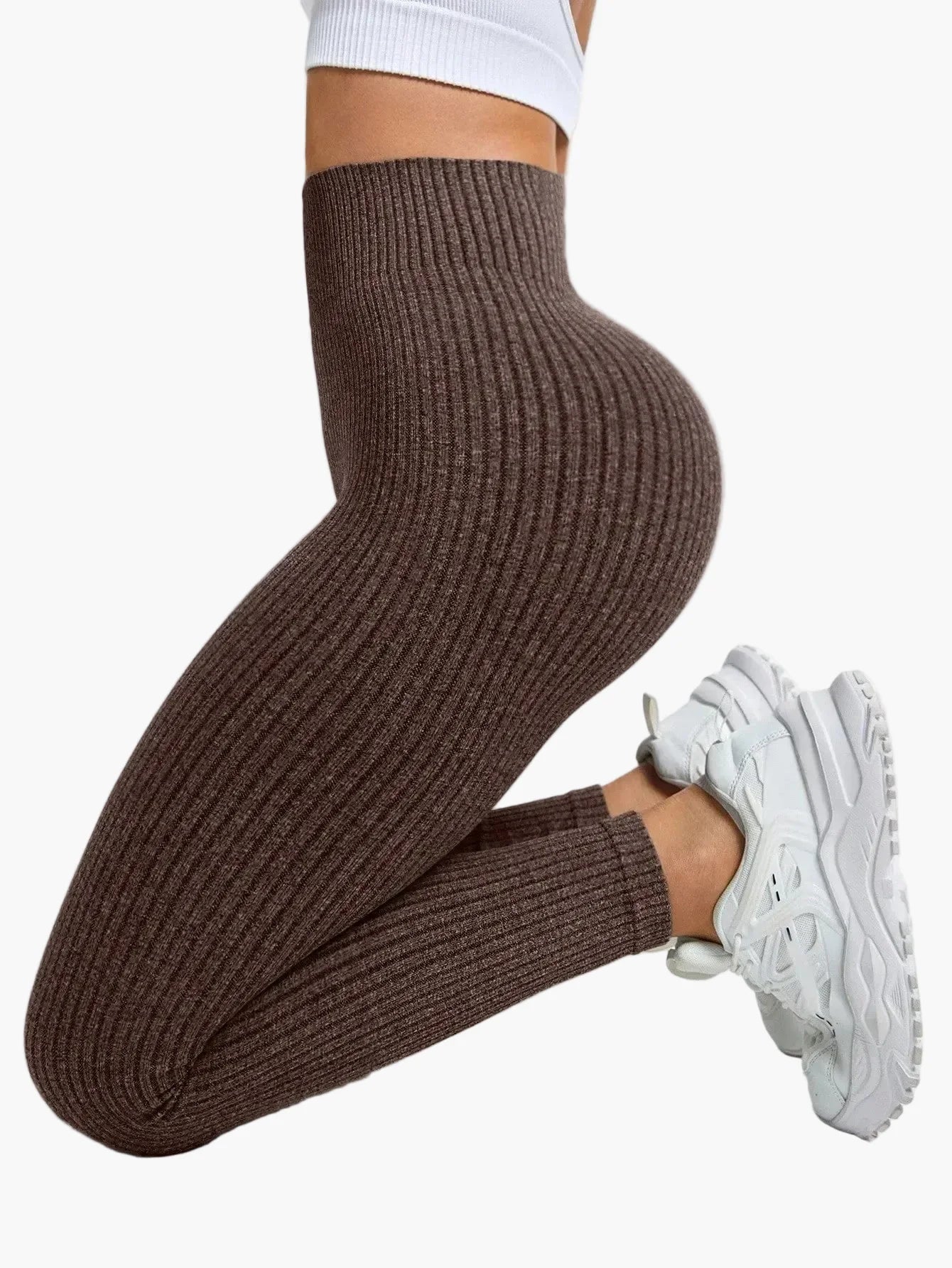 Legging Femme Taille Haute Sans Couture Style Côtelé Pour Fitness et Quotidien