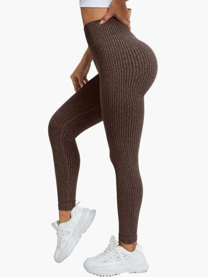 Legging Femme Taille Haute Sans Couture Style Côtelé Pour Fitness et Quotidien