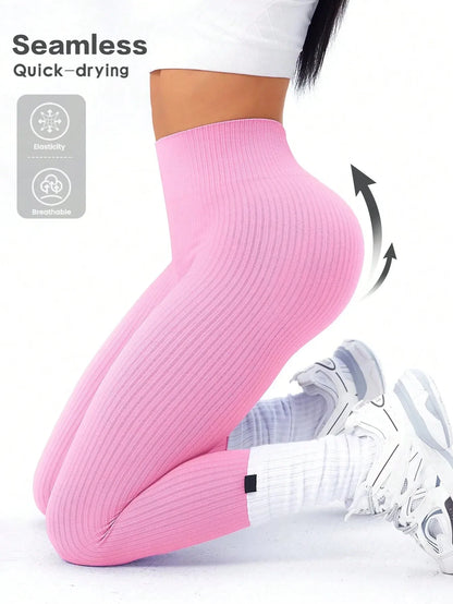Legging Femme Taille Haute Sans Couture Style Côtelé Pour Fitness et Quotidien