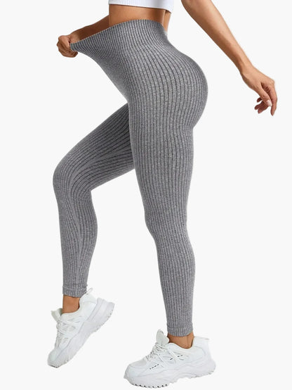 Legging Femme Taille Haute Sans Couture Style Côtelé Pour Fitness et Quotidien