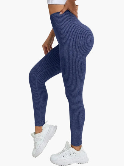 Legging Femme Taille Haute Sans Couture Style Côtelé Pour Fitness et Quotidien