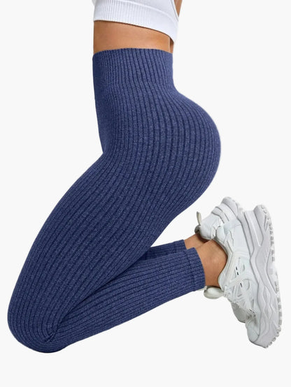 Legging Femme Taille Haute Sans Couture Style Côtelé Pour Fitness et Quotidien