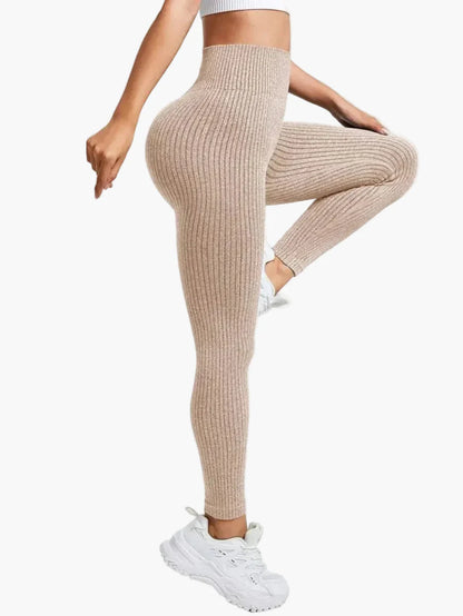 Legging Femme Taille Haute Sans Couture Style Côtelé Pour Fitness et Quotidien