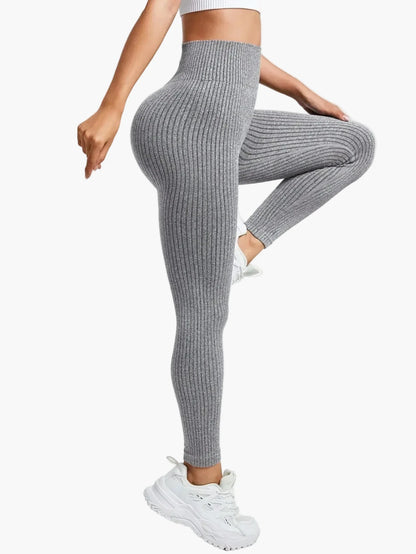 Legging Femme Taille Haute Sans Couture Style Côtelé Pour Fitness et Quotidien