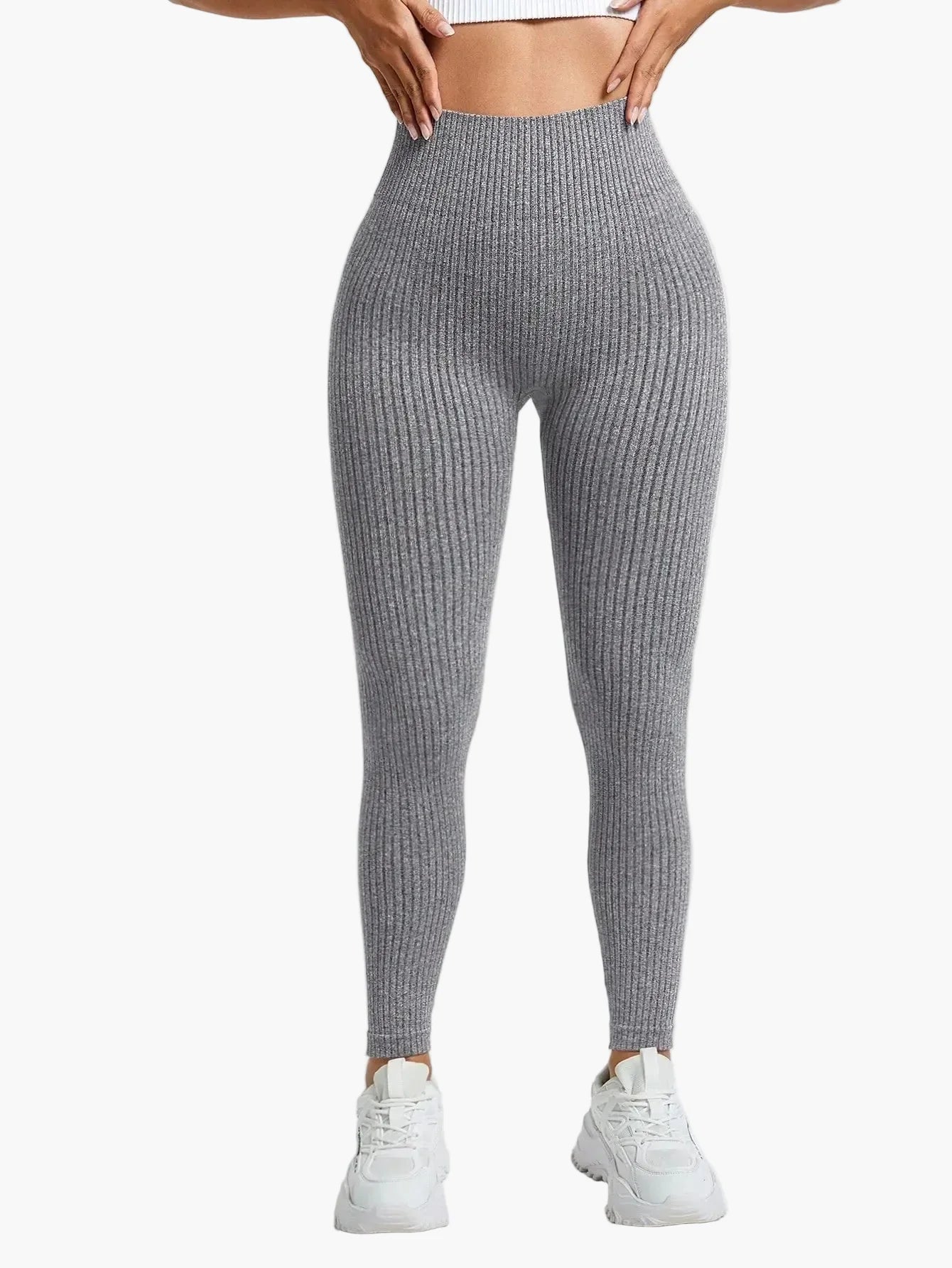 Legging Femme Taille Haute Sans Couture Style Côtelé Pour Fitness et Quotidien
