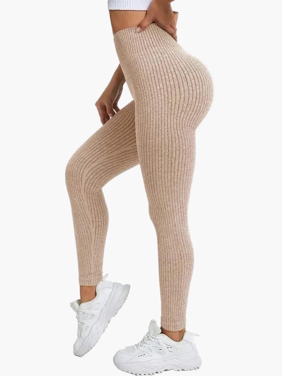 Legging Femme Taille Haute Sans Couture Style Côtelé Pour Fitness et Quotidien