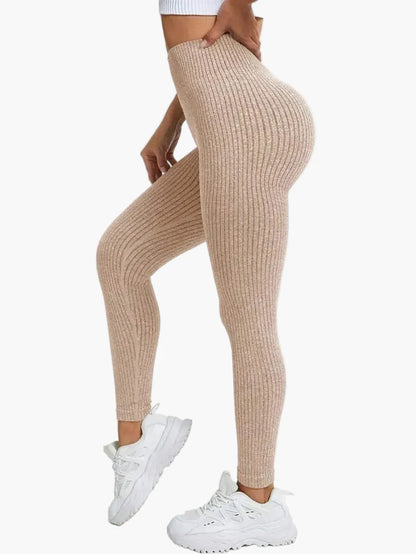 Legging Femme Taille Haute Sans Couture Style Côtelé Pour Fitness et Quotidien