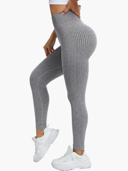 Legging Femme Taille Haute Sans Couture Style Côtelé Pour Fitness et Quotidien