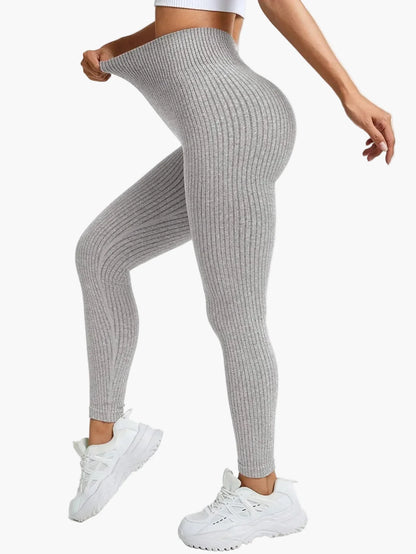 Legging Femme Taille Haute Sans Couture Style Côtelé Pour Fitness et Quotidien