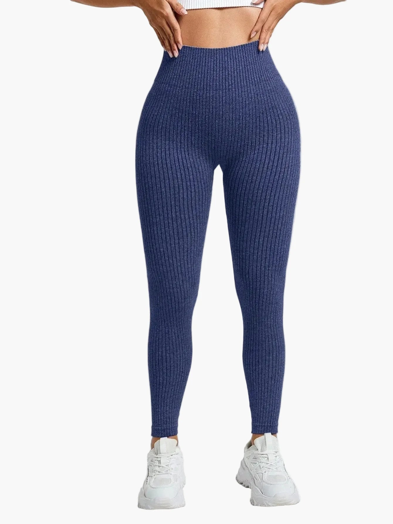 Legging Femme Taille Haute Sans Couture Style Côtelé Pour Fitness et Quotidien