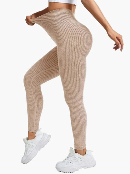 Legging Femme Taille Haute Sans Couture Style Côtelé Pour Fitness et Quotidien