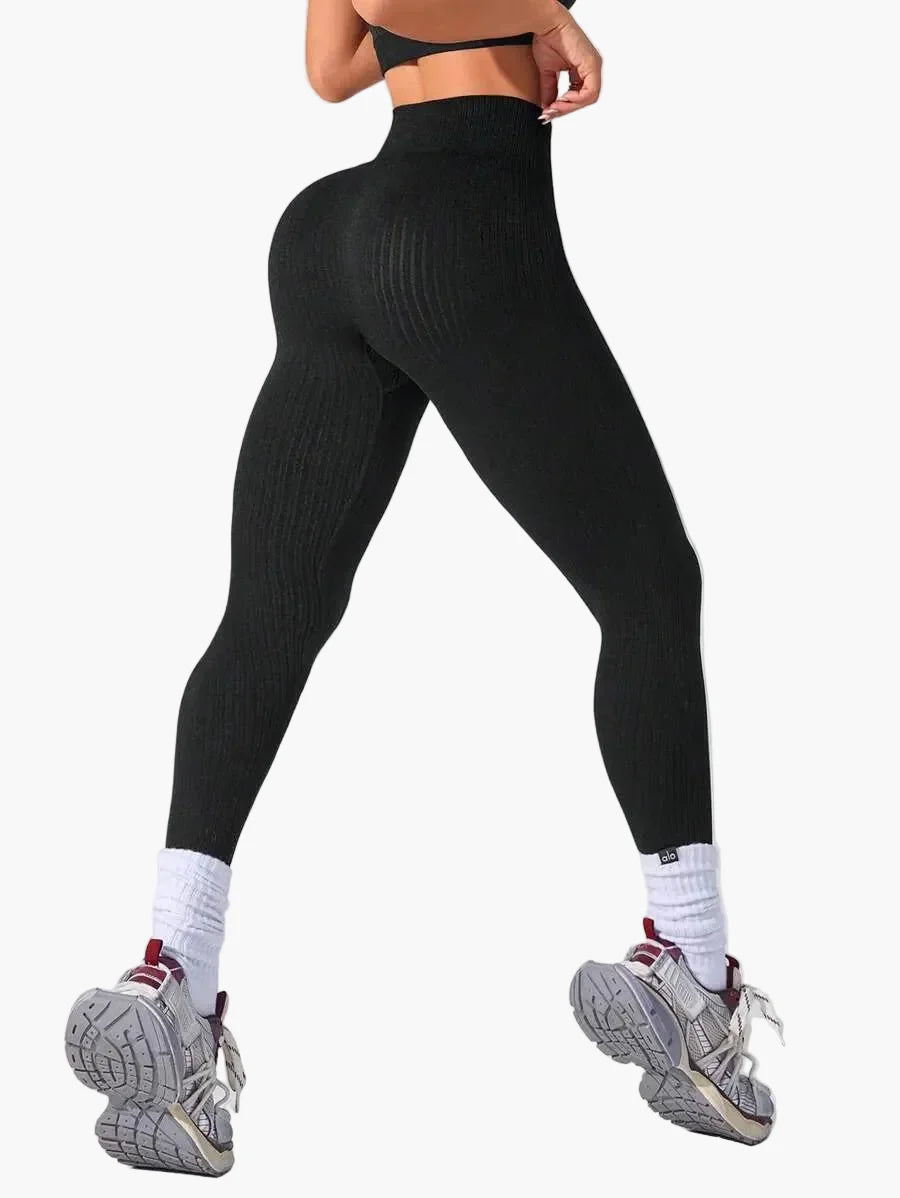 Legging Femme Taille Haute Sans Couture Style Côtelé Pour Fitness et Quotidien