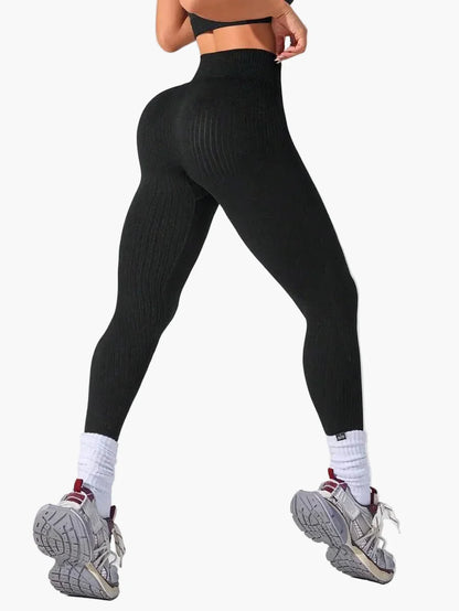 Legging Femme Taille Haute Sans Couture Style Côtelé Pour Fitness et Quotidien