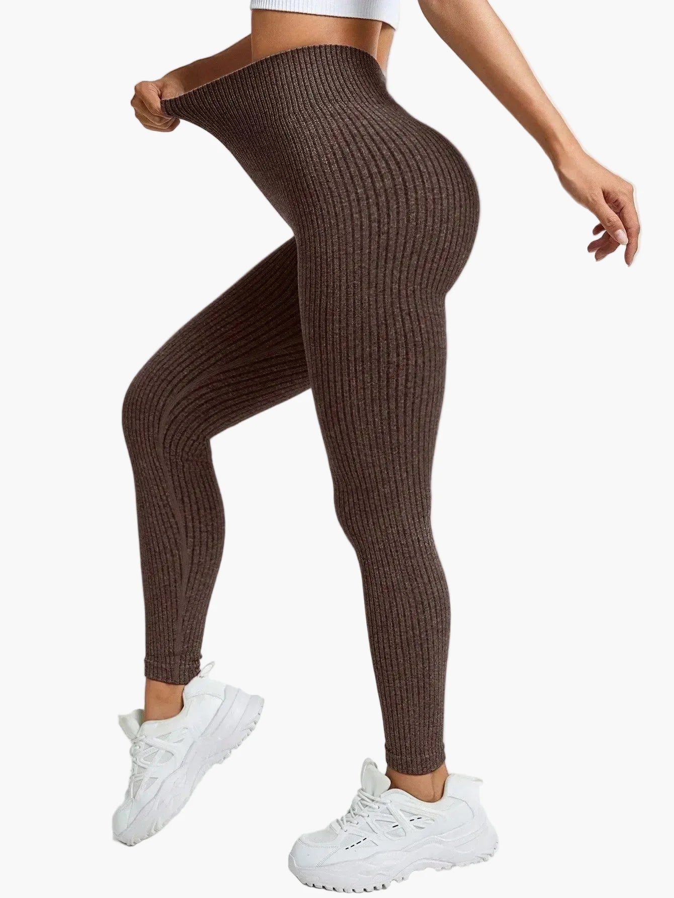 Legging Femme Taille Haute Sans Couture Style Côtelé Pour Fitness et Quotidien