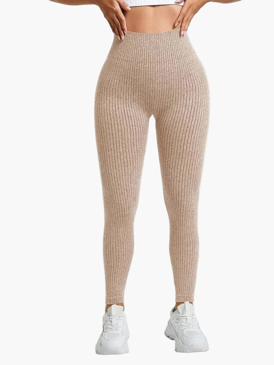 Legging Femme Taille Haute Sans Couture Style Côtelé Pour Fitness et Quotidien