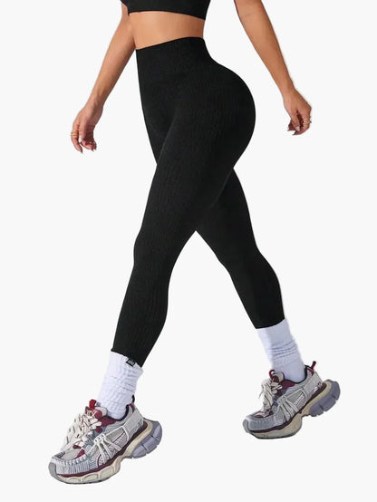 Legging Femme Taille Haute Sans Couture Style Côtelé Pour Fitness et Quotidien