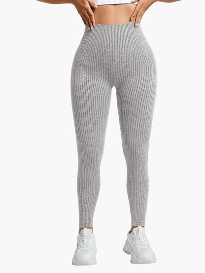 Legging Femme Taille Haute Sans Couture Style Côtelé Pour Fitness et Quotidien