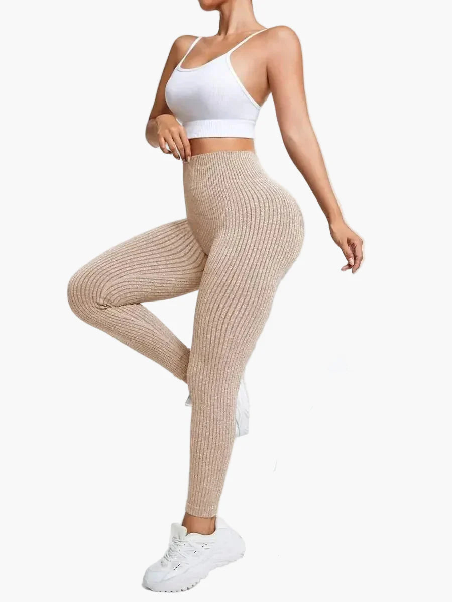 Legging Femme Taille Haute Sans Couture Style Côtelé Pour Fitness et Quotidien