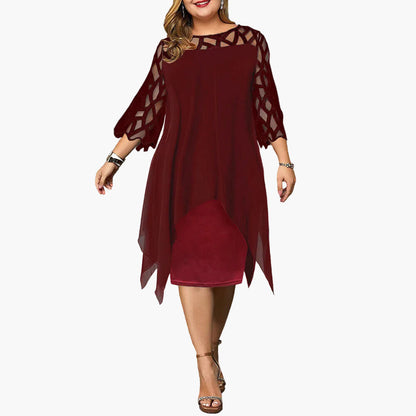 Robe mi-longue élégante grande taille pour femme – Style soirée chic avec manches ajourées