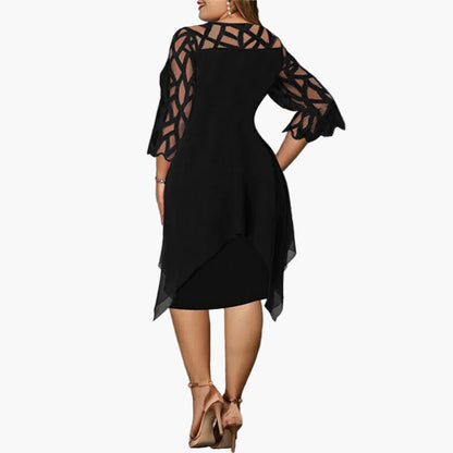 Robe mi-longue élégante grande taille pour femme – Style soirée chic avec manches ajourées