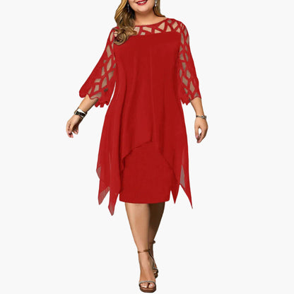 Robe mi-longue élégante grande taille pour femme – Style soirée chic avec manches ajourées