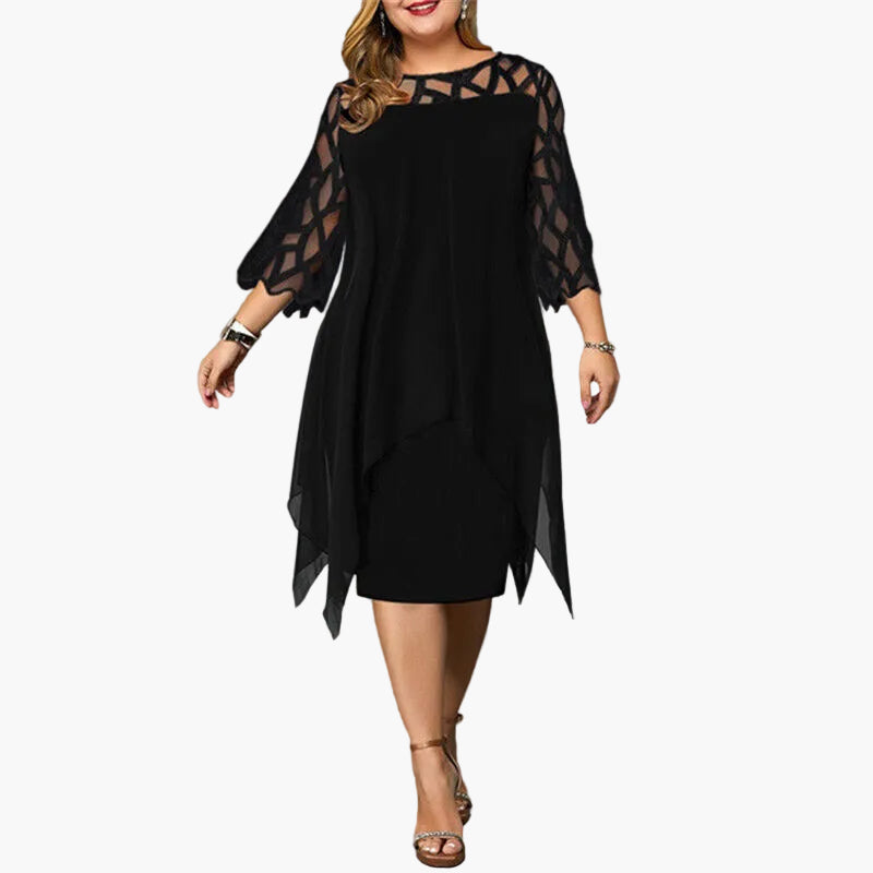 Robe mi-longue élégante grande taille pour femme – Style soirée chic avec manches ajourées