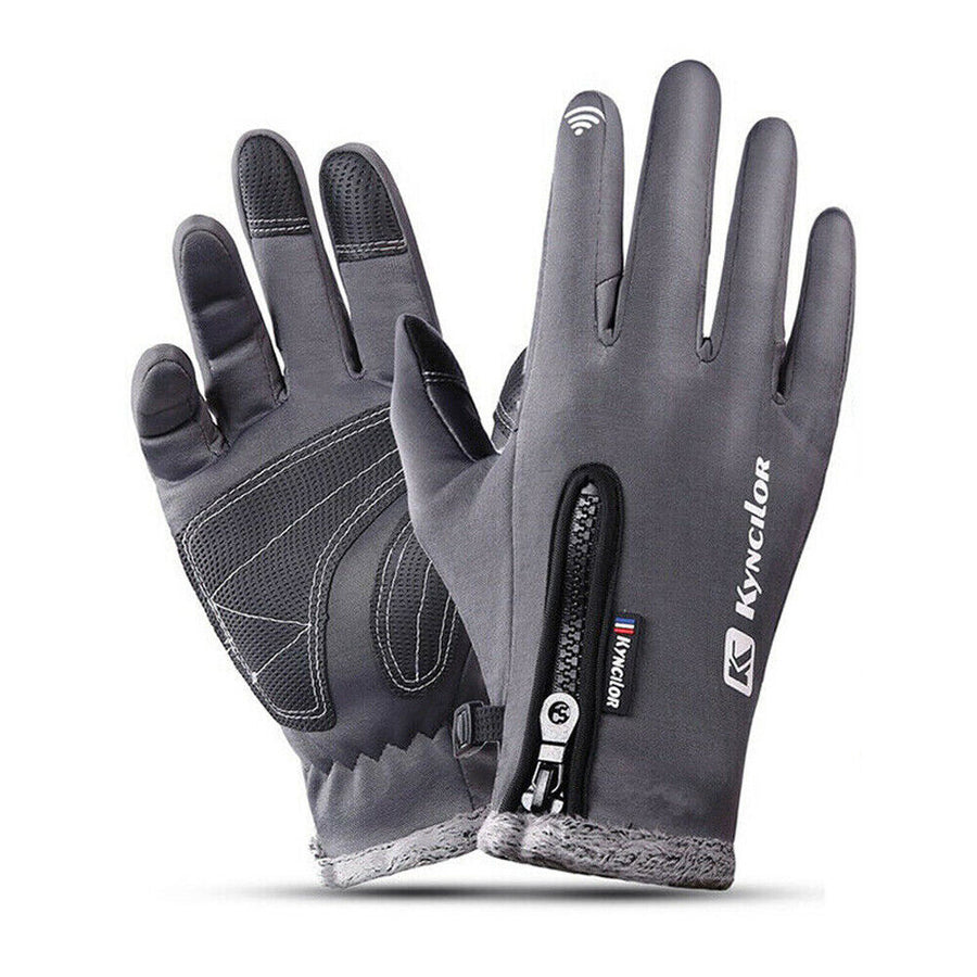 Warm touchscreen gloves for outdoor activities with zipper and non-slip palm