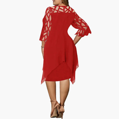 Robe mi-longue élégante grande taille pour femme – Style soirée chic avec manches ajourées