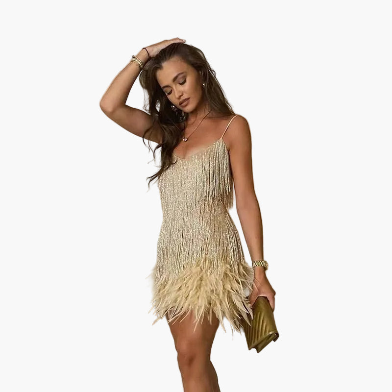 Robe de cocktail femme style années 20 à franges pour soirées élégantes