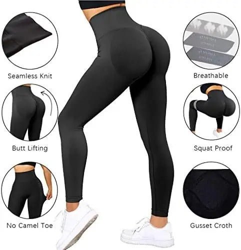 Legging push-up seamless taille haute femme, effet galbant, idéal fitness et yoga