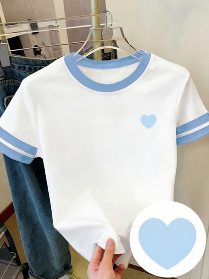 T-shirt décontracté pour femme avec cœur imprimé style sport chic