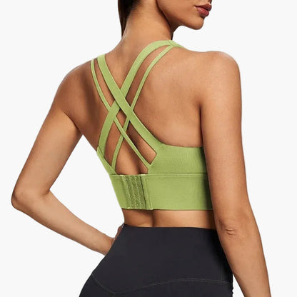 Brassière de sport femme push-up maintien élevé dos croisé fitness yoga