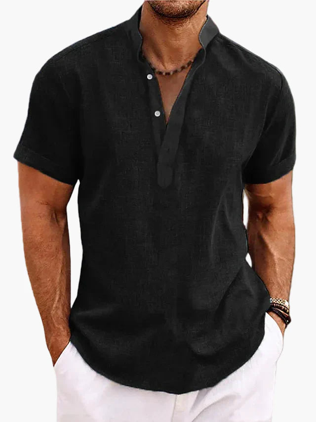 Chemise pour homme style Henley manches courtes élégante et décontractée pour l’été