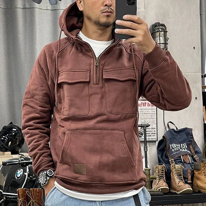 Vinter-hoodie med lynlås i militærstil til mænd – Daglig komfort og varme