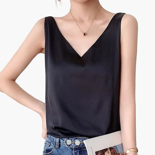 Chic topp för kvinnor med V-ringning i minimalistisk stil för avslappnad eller elegant look