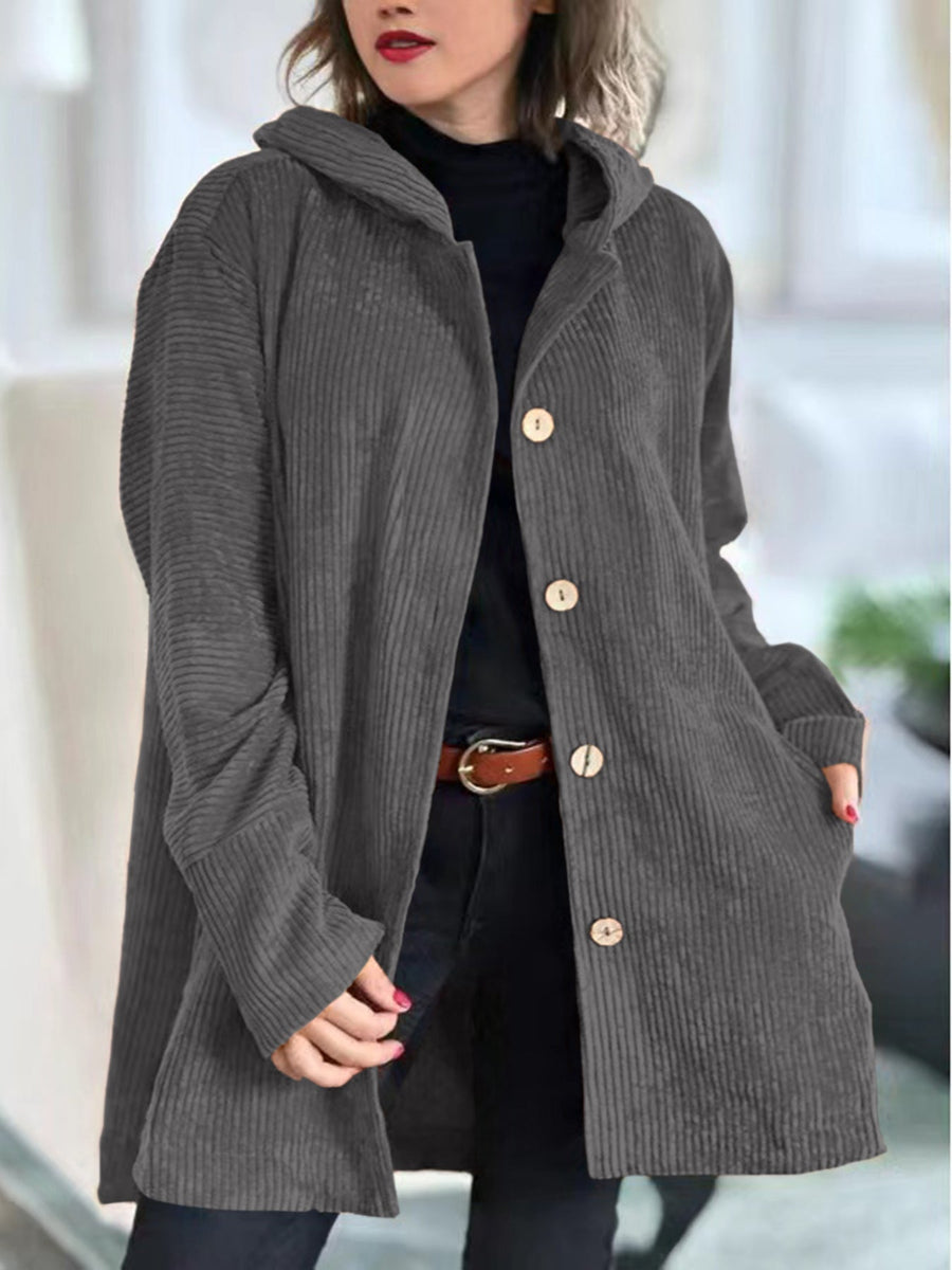 Bluza z kapturem z prążkowanego materiału, luźny krój, jednolity kolor