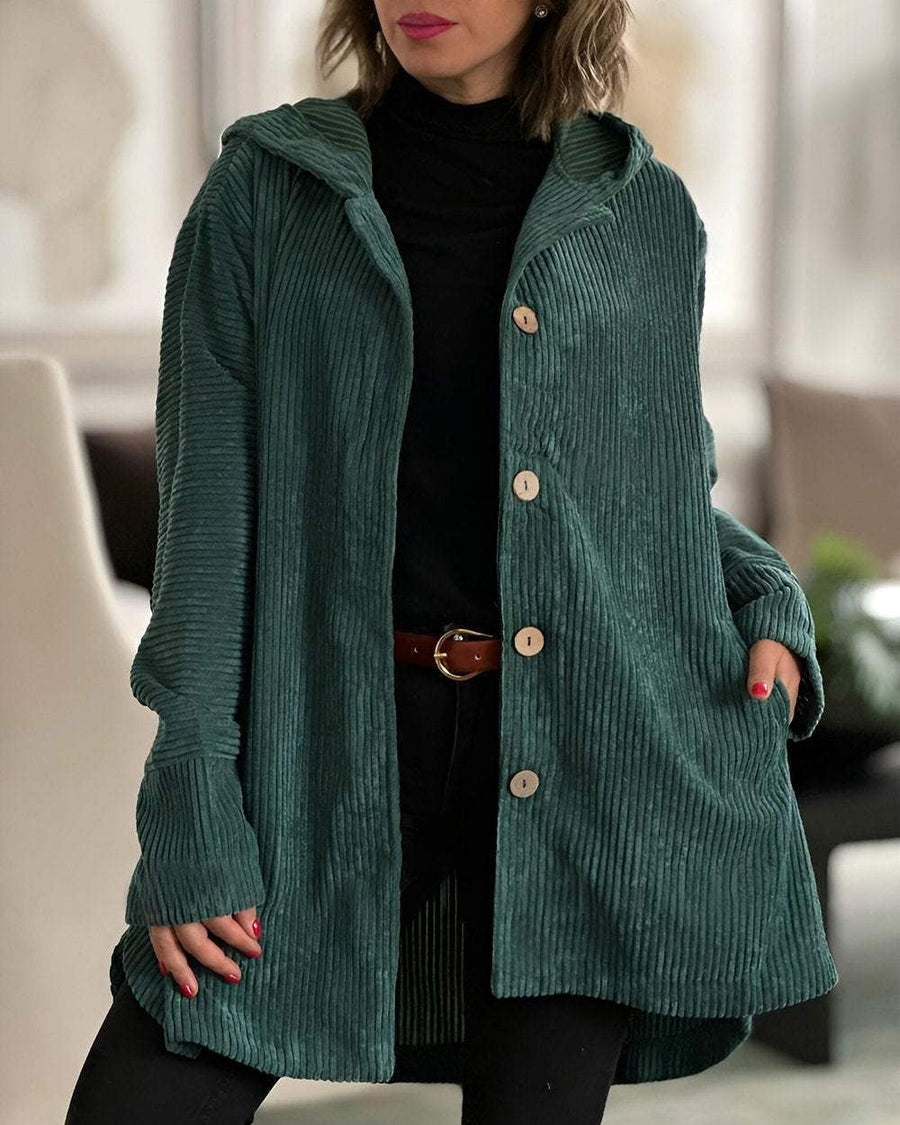 Bluza z kapturem z prążkowanego materiału, luźny krój, jednolity kolor