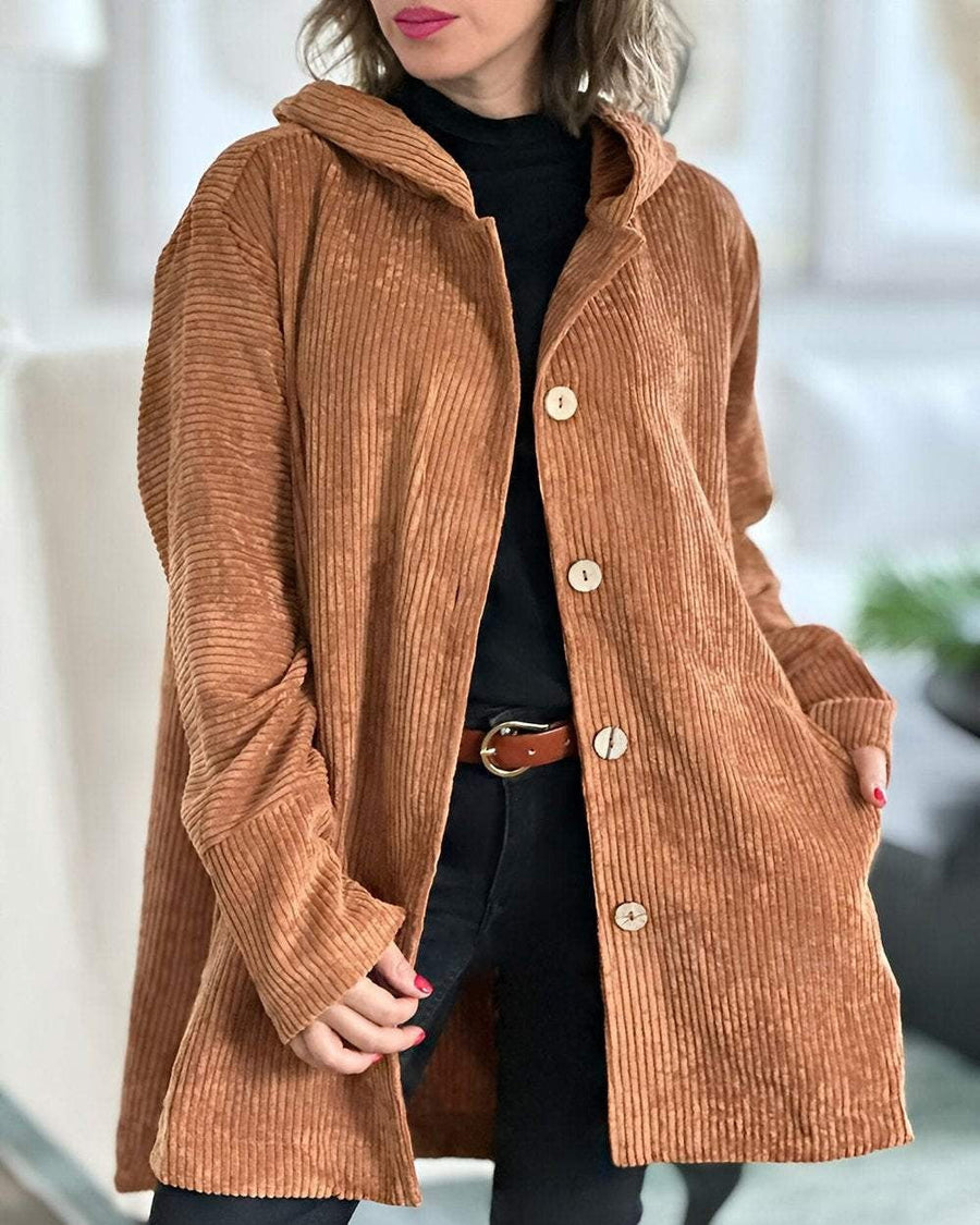 Bluza z kapturem z prążkowanego materiału, luźny krój, jednolity kolor