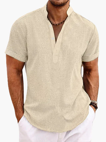 Chemise pour homme style Henley manches courtes élégante et décontractée pour l’été