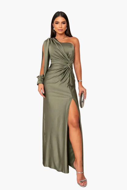 Abito da sera donna monospalla elegante stile drappeggiato per evento e cerimonia