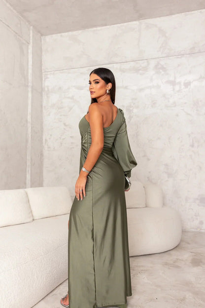 Abito da sera donna monospalla elegante stile drappeggiato per evento e cerimonia