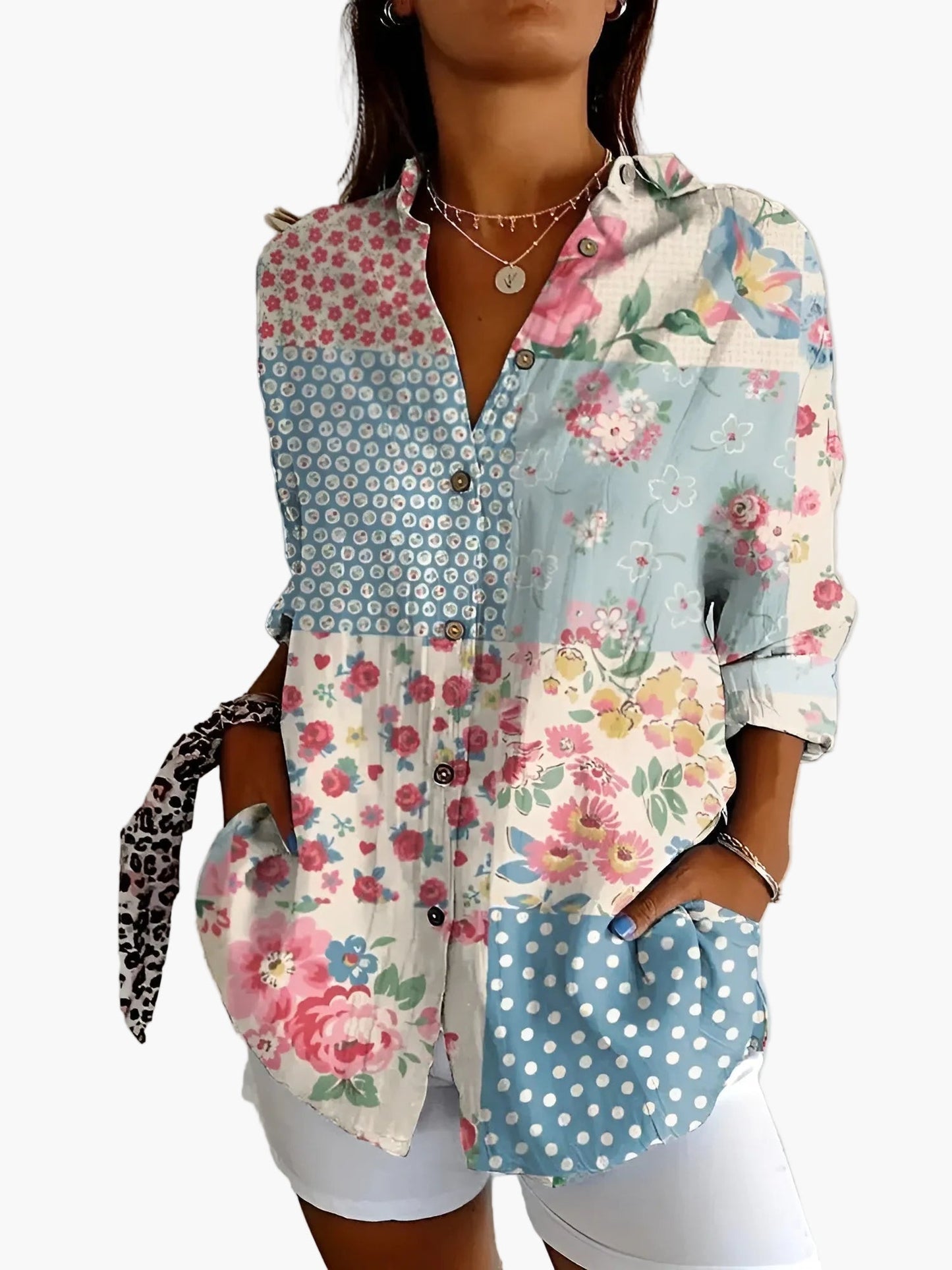 Camicia Donna Stile Informale con Motivo Floreale e Bottoni – Eleganza e Versatilità per un Aspetto Moderno