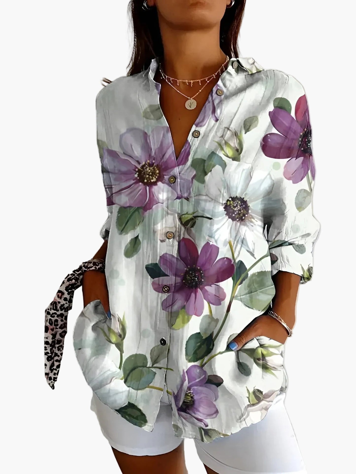 Camicia Donna Stile Informale con Motivo Floreale e Bottoni – Eleganza e Versatilità per un Aspetto Moderno