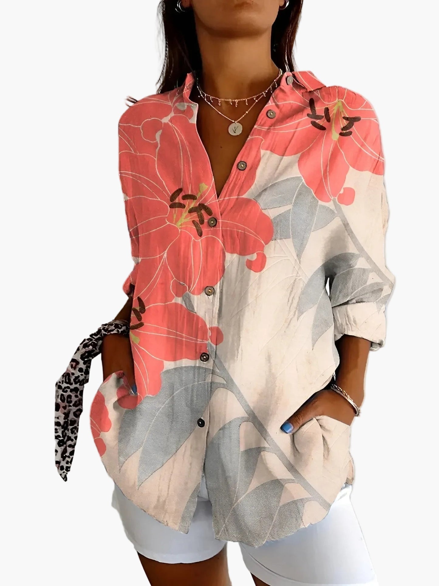 Camicia Donna Stile Informale con Motivo Floreale e Bottoni – Eleganza e Versatilità per un Aspetto Moderno