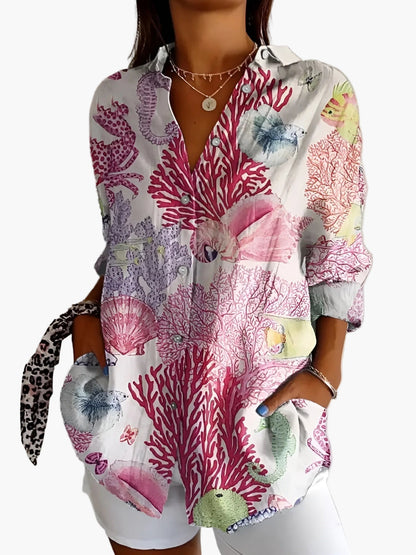 Camicia Donna Stile Informale con Motivo Floreale e Bottoni – Eleganza e Versatilità per un Aspetto Moderno