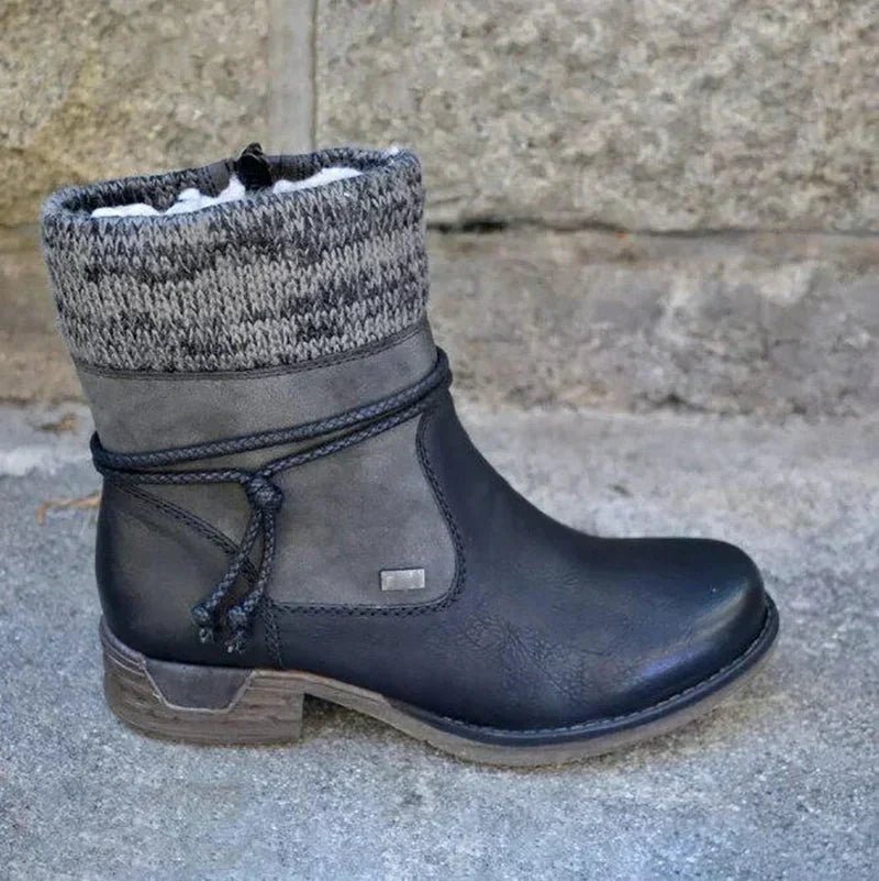 Ribbed sweater-style boots with decorative lacing