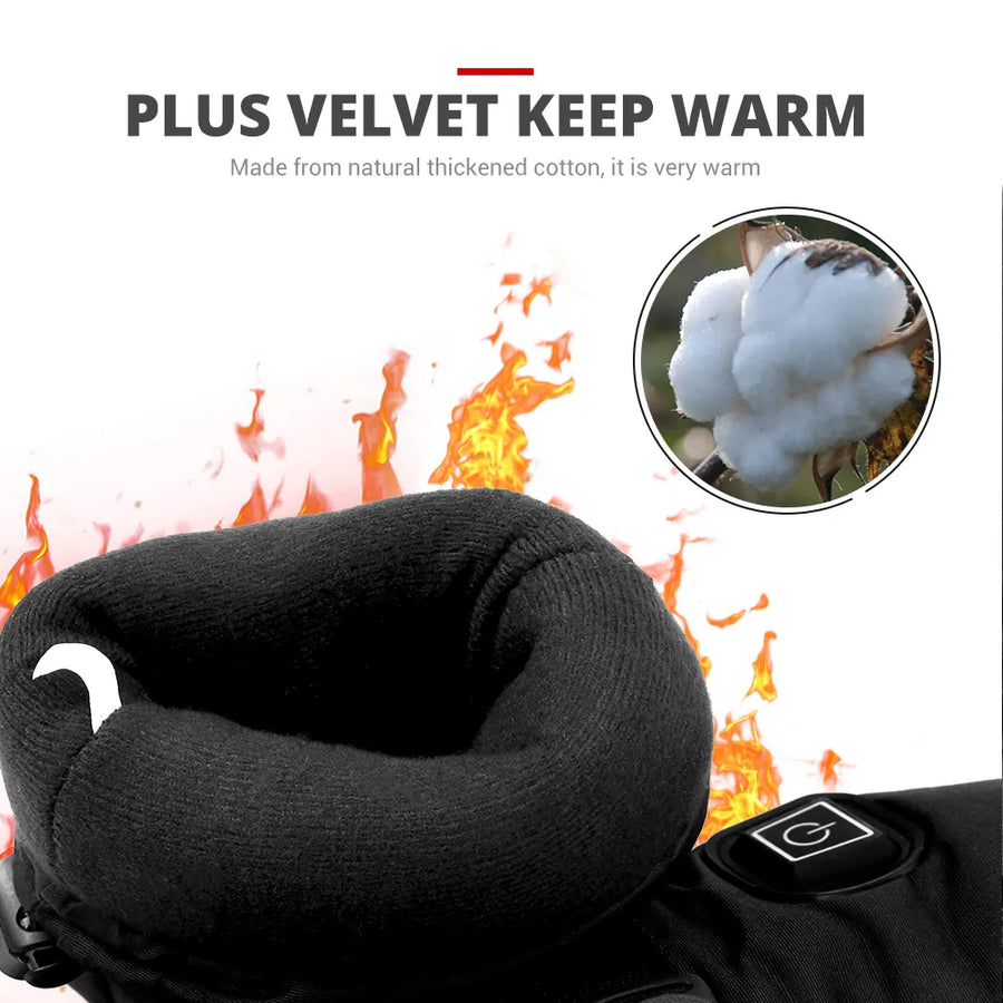 Guantes de esquí negros calefactables e impermeables con pantalla táctil y correa ajustable