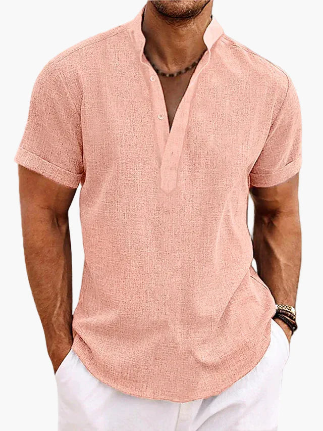 Chemise pour homme style Henley manches courtes élégante et décontractée pour l’été