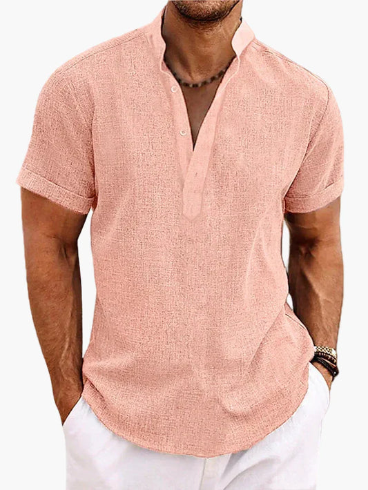 Chemise pour homme style Henley manches courtes élégante et décontractée pour l’été