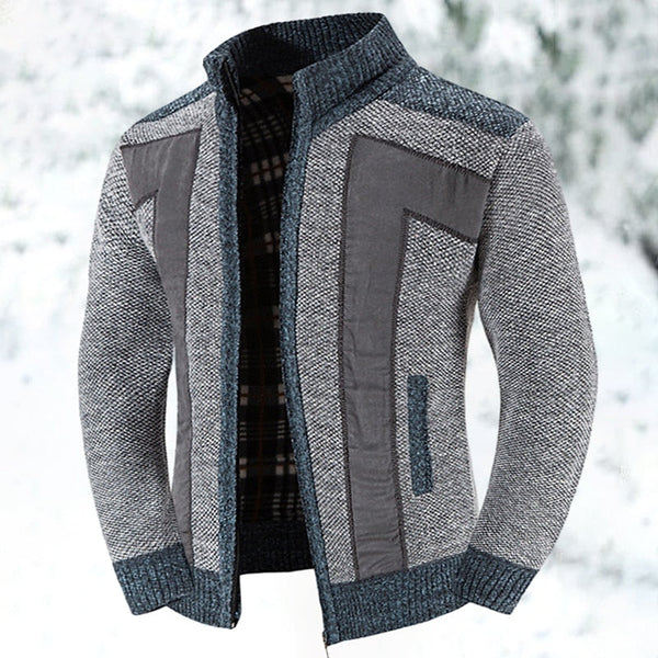 Men's Knit Jacket with Panel Details and Zipped Stand Collar